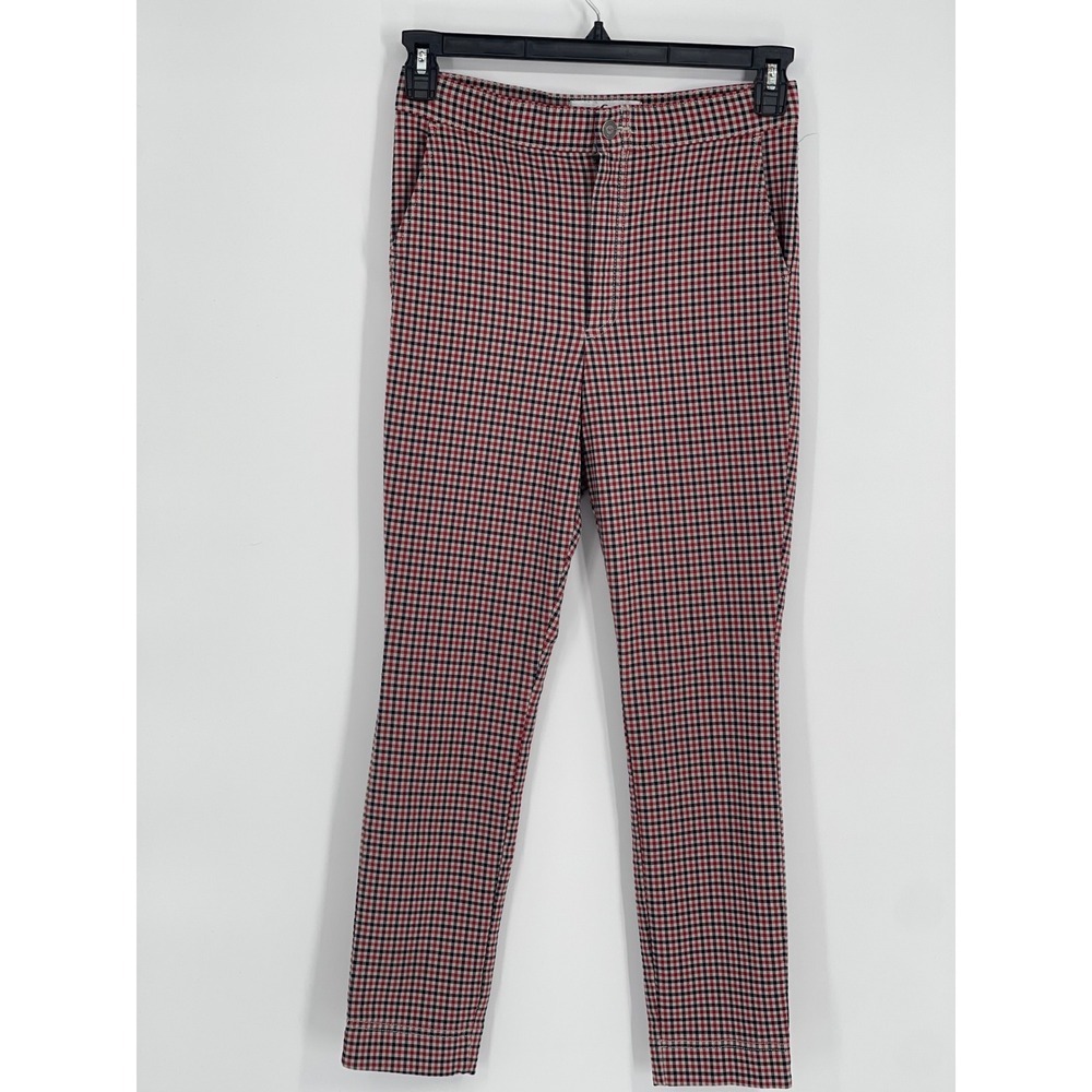 Hollister Ultra High Rise Gingham Plaid Slim Pants Red Navy Blue White Size M